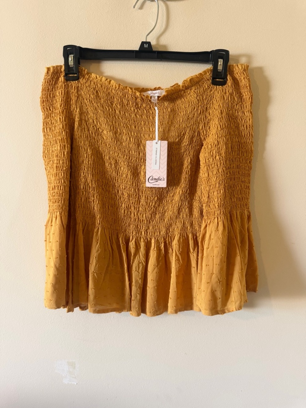 Candie's Mustard Smocked Ruffle Blouse
